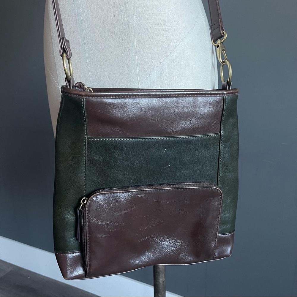 Tignanello Leather Crossbody Bag Green Brown Vintage Soft Leather - Picture 2 of 7